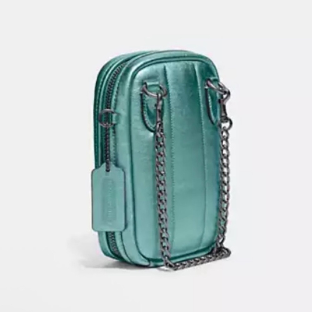 Coach Metallic Green Tall Camera Bag W/ Quilting Hard To Find NWT MSRP: $325.00 - Picture 12 of 16